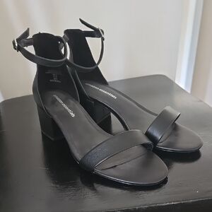 Size 10 faux leather amazon Women's Black Ankle Strap Sandals, 2.25 inch heel